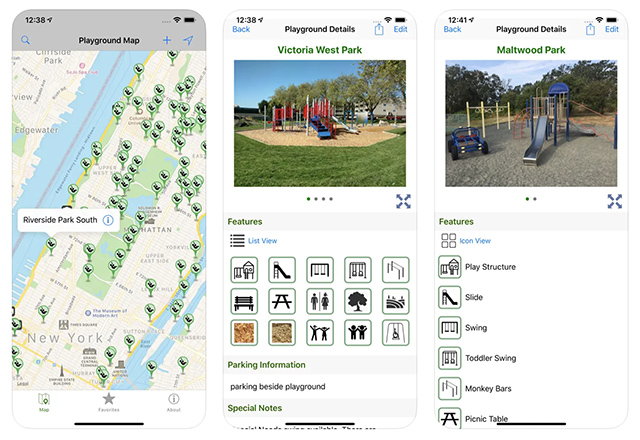Screenshots of Playground Buddy, one of the best apps for moms