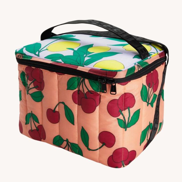 cooler bag with cherry and lemon prints