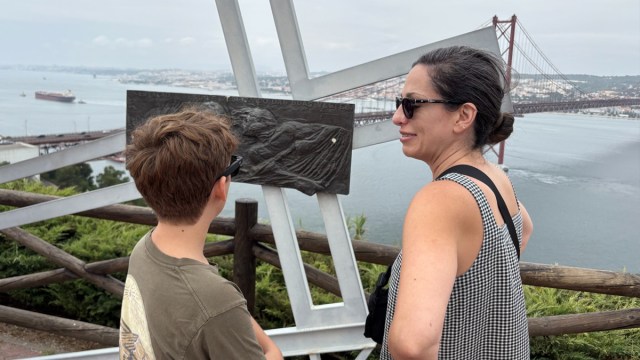 Deena Lang and her son, whose family photos were stolen for a Facebook scam