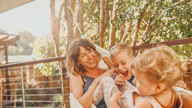 happy mother with her kids