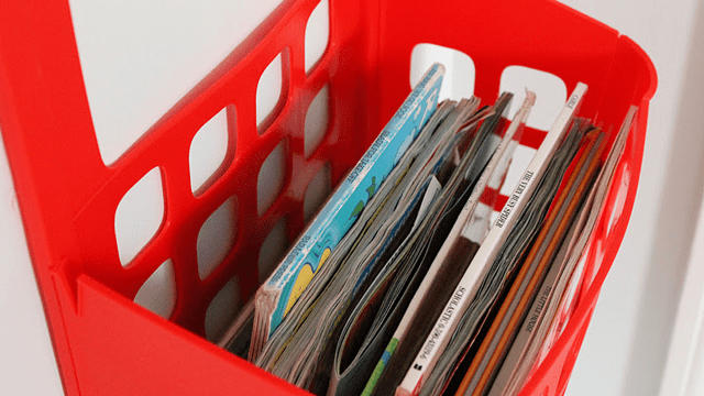 Ikea trash can as book basket
