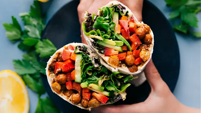 a veggie hummus wrap is a great cold dinner idea, a no-cook meal and a classic summer recipe